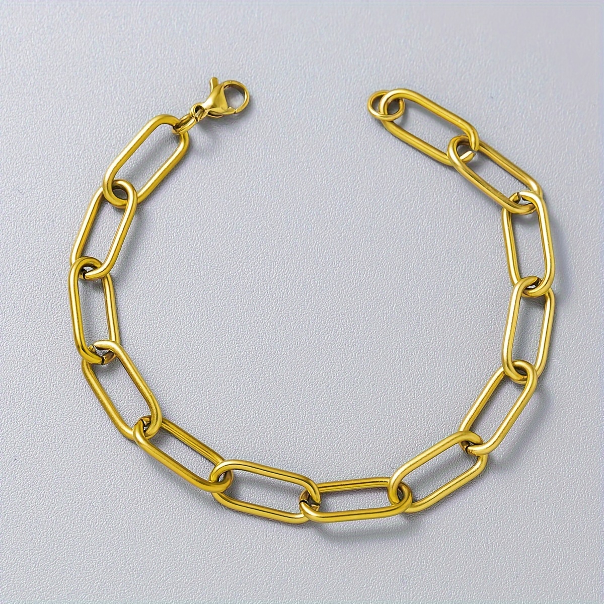 Men's Golden Paperclip Bracelet Stainless Steel Adjustable Chain Link Closure